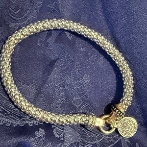 Nine West Silver Tone Crystal Pave stretch Bracelet round rhinestone charm NWOT